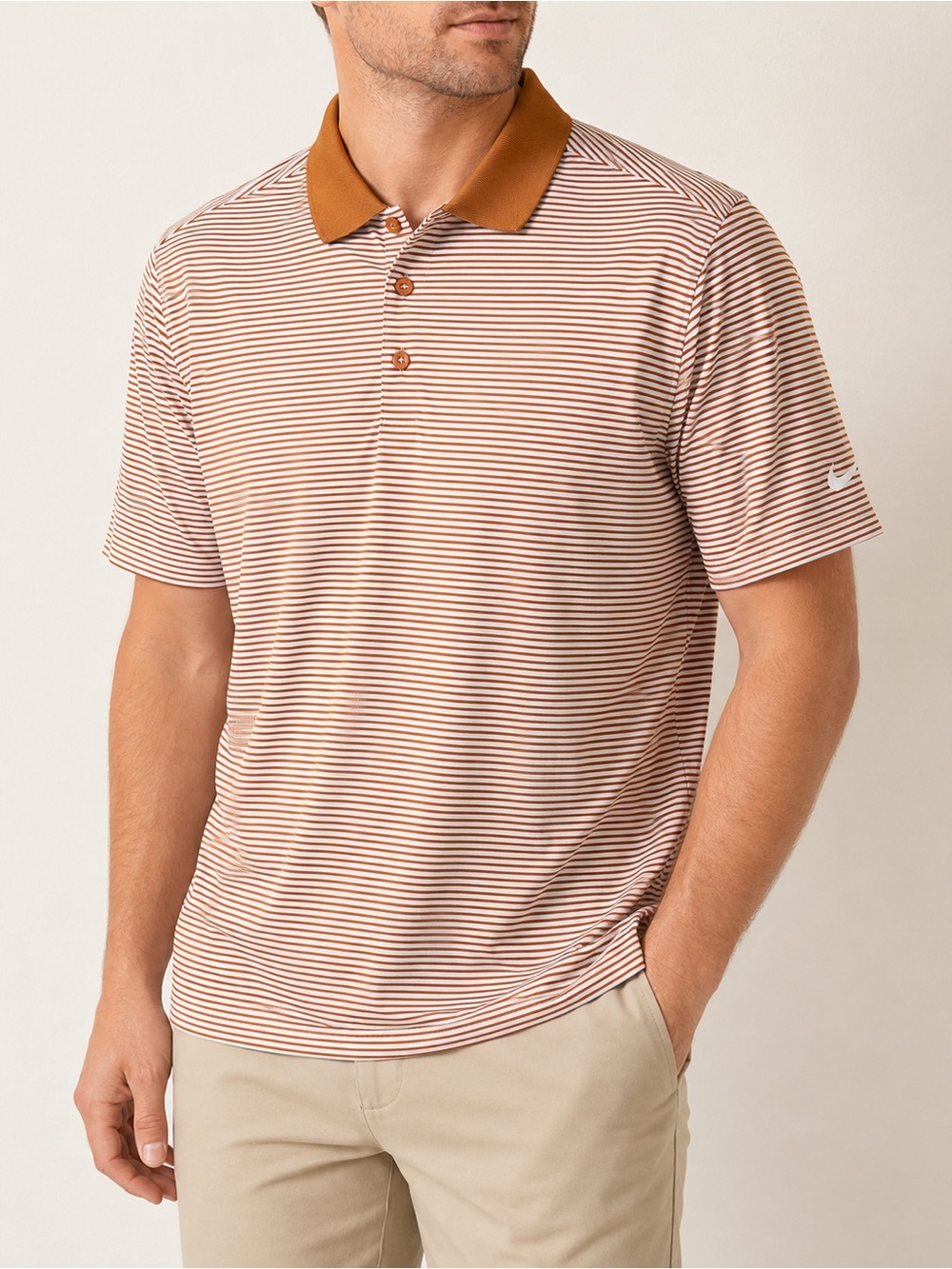 Nike Men's Striped Polo in Orange and White with Contrast Collar size 2XL